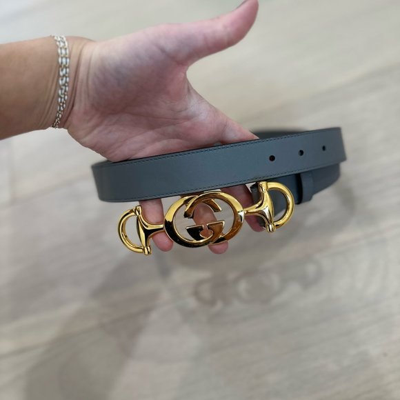 Grey Gucci Belt w/Gold Buckle main image 4